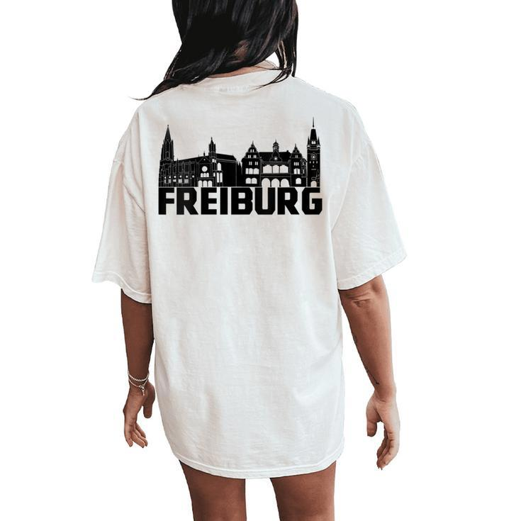 Freiburg Breisgau Silhouette Skyline Münster Landmark D Women's Oversized Comfort T-Shirt Back Print