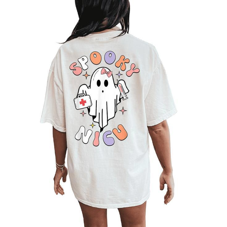 Groovy Ghost Halloween Ghost Boo Floral Spooky Nicu Nurse Women's Oversized Comfort T-Shirt Back Print
