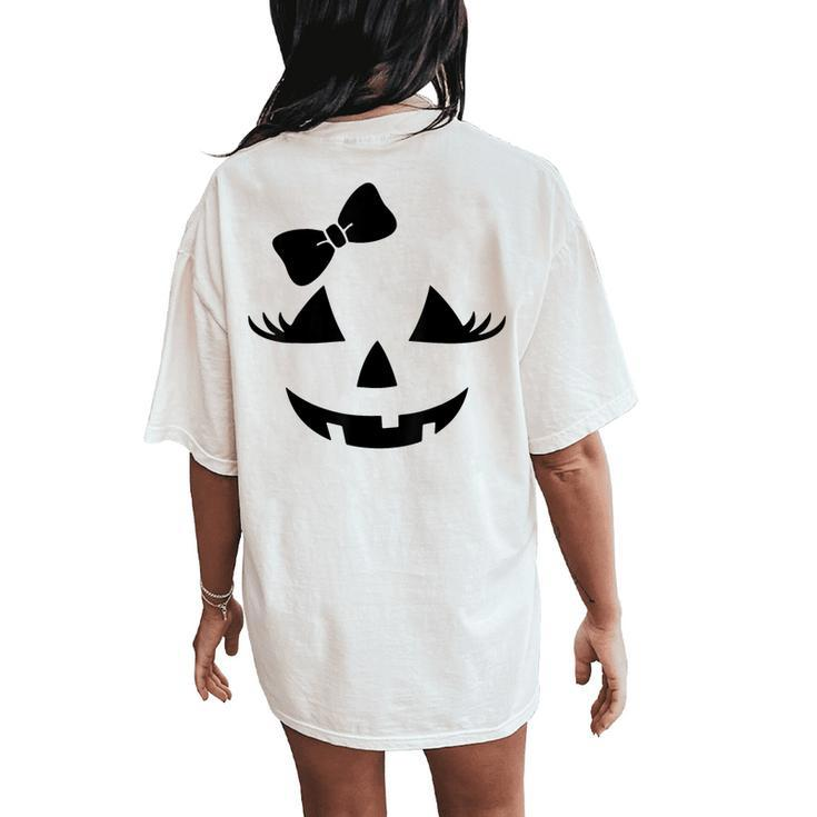 Jack O Lantern Eyelashes Pumpkin Face Halloween Girls Women's Oversized Comfort T-Shirt Back Print