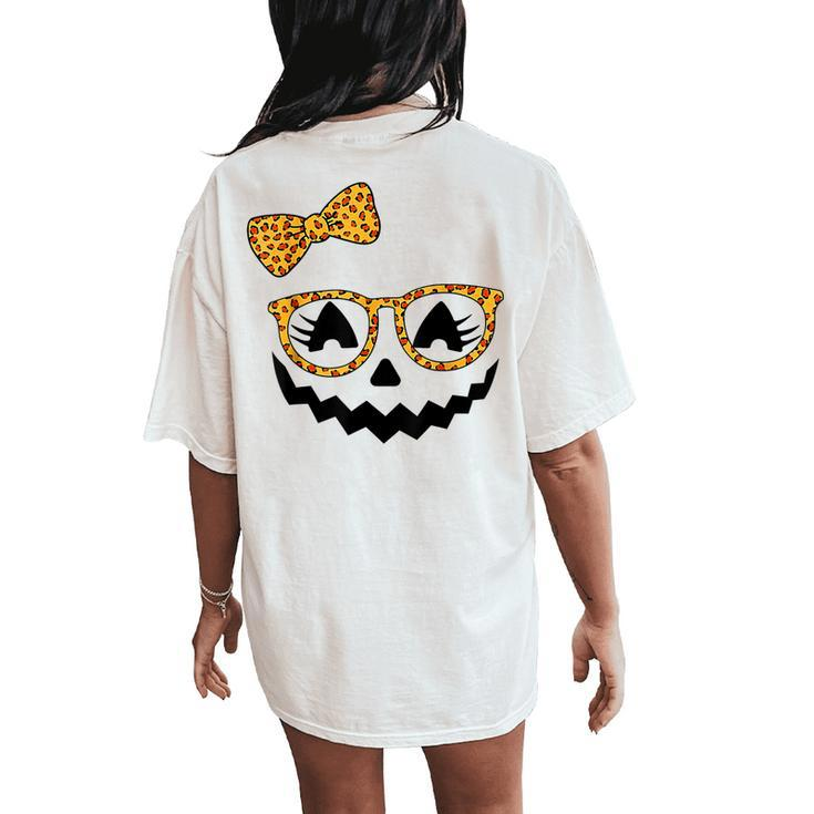 Jack O Lantern Face Leopard Glasses Halloween Pumpkin Women's Oversized Comfort T-Shirt Back Print