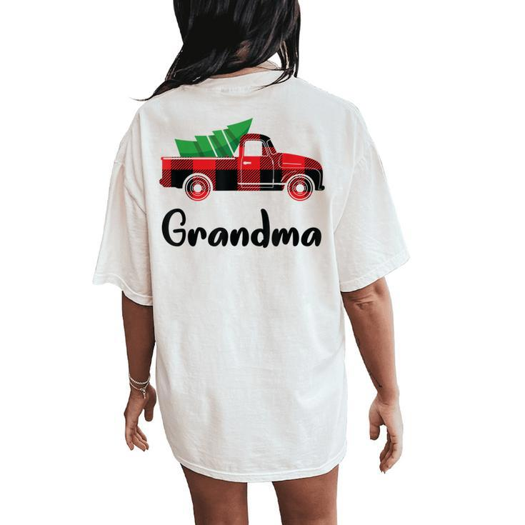 Matching Christmas Pajamas Cute Plaid Truck Grandma Women's Oversized Comfort T-Shirt Back Print