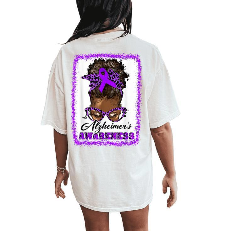 Messy Bun Afro Hair Alzheimer's Awareness Black Girls Women's Oversized Comfort T-Shirt Back Print
