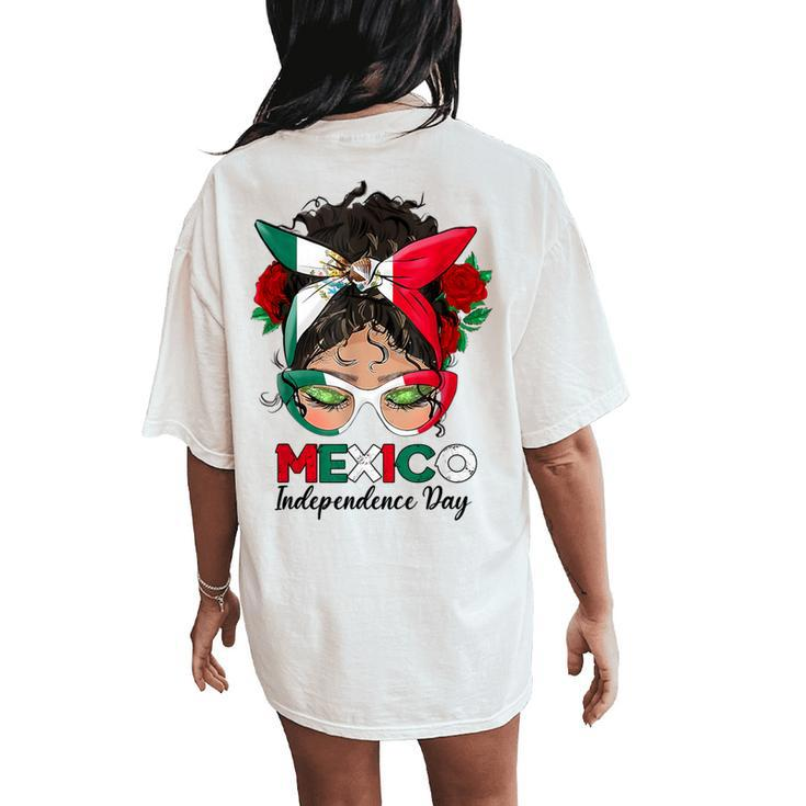 Messy Bun Mexican Flag Independence Day Woman Vintage Women's Oversized Comfort T-Shirt Back Print