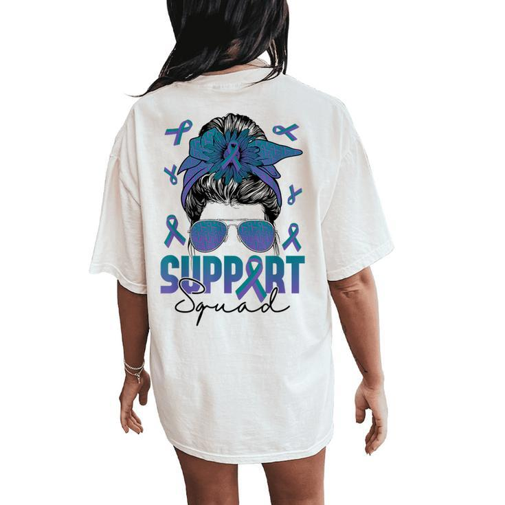 Messy Bun Woman Support Squad Anal Cancer Awareness Women Women's Oversized Comfort T-Shirt Back Print