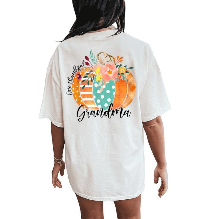 One Thankful Grandma Plaid Fall Pumpkin Thanksgiving Women's Oversized Comfort T-Shirt Back Print