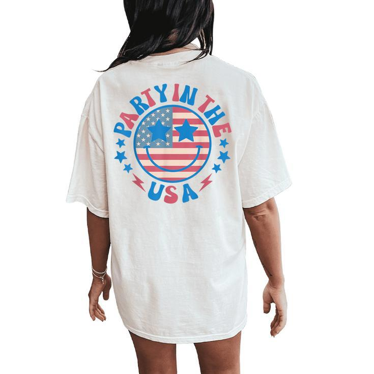 Party In The Usa 4Th Of July Preppy Smile Women's Oversized Comfort T-Shirt Back Print