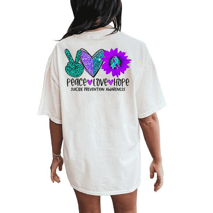 Peace Love Hope Suicide Prevention Awareness Ribbon Women's Oversized Comfort T-Shirt Back Print