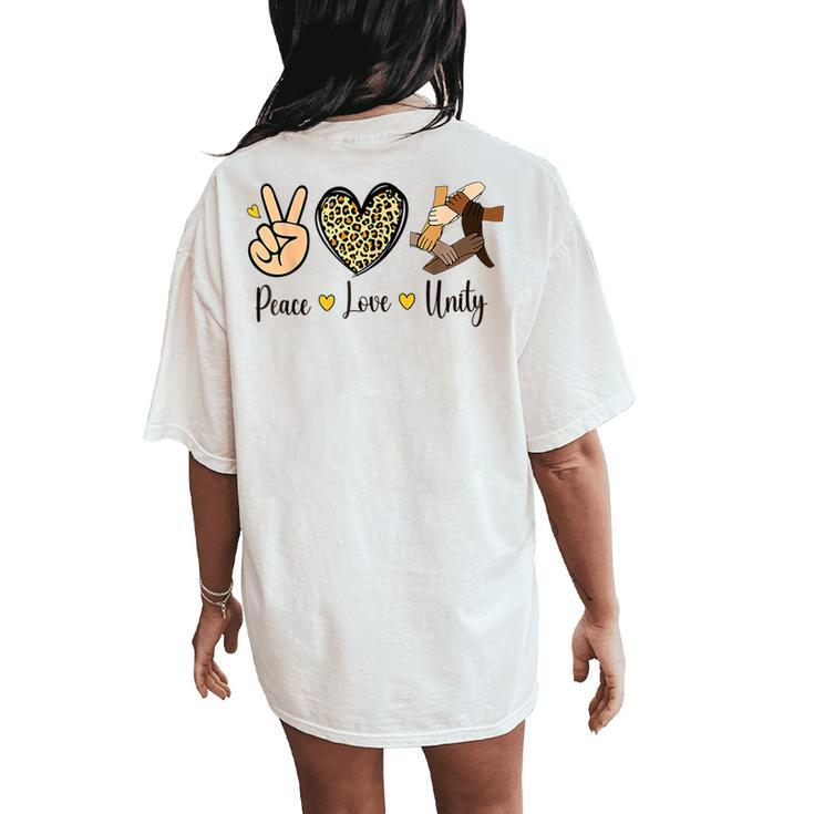 Peace Love Unity Vintage Leopard Unity Day Be Kind Hippie Women's Oversized Comfort T-Shirt Back Print