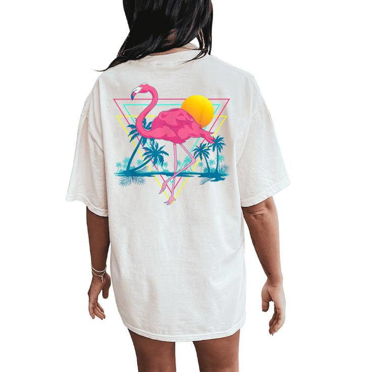 Pink Flamingo Beach Summer Vibes Palm Trees Tropical Summer Women's Oversized Comfort T-Shirt Back Print