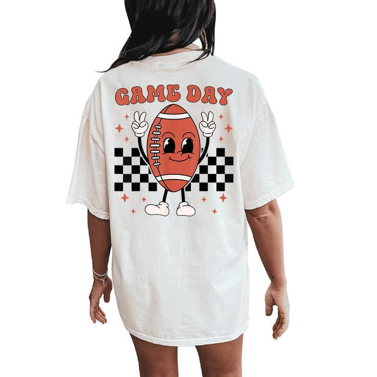 Retro Groovy Game Day American Football Players Fans Outfit Women's Oversized Comfort T-Shirt Back Print