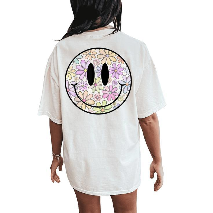 Retro Happy Face Daisy Flower Smile Face Trendy Smiling Face Women's Oversized Comfort T-Shirt Back Print