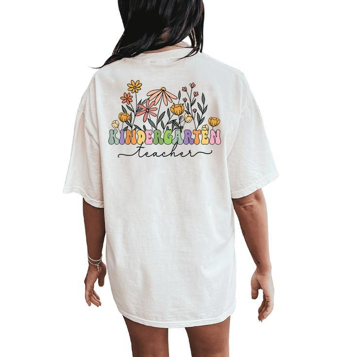 Retro Kindergarten Teacher Daisy Flower Colorful Back To Women's Oversized Comfort T-Shirt Back Print