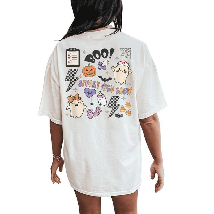 Retro Spooky Nicu Nurse Halloween Cute Pumpkin Ghost Women Women's Oversized Comfort T-Shirt Back Print