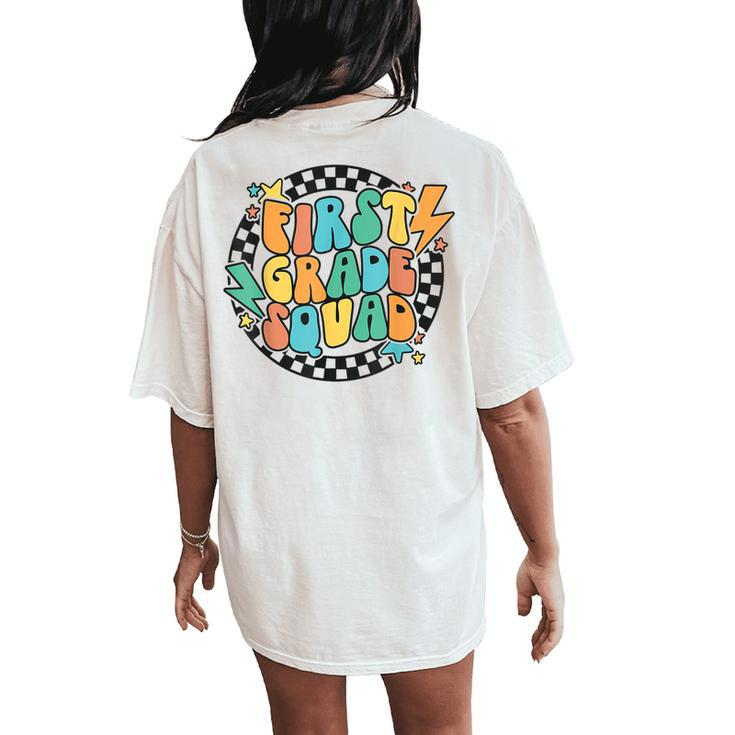 Back To School Groovy Teacher 1St First Grade Crew Squad Women's Oversized Comfort T-Shirt Back Print