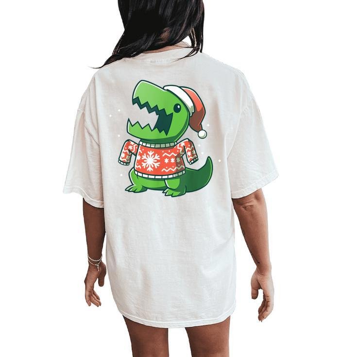 T-Rex Christmas Sweater Dinosaur Ugly Sweatersaurus Women's Oversized Comfort T-Shirt Back Print
