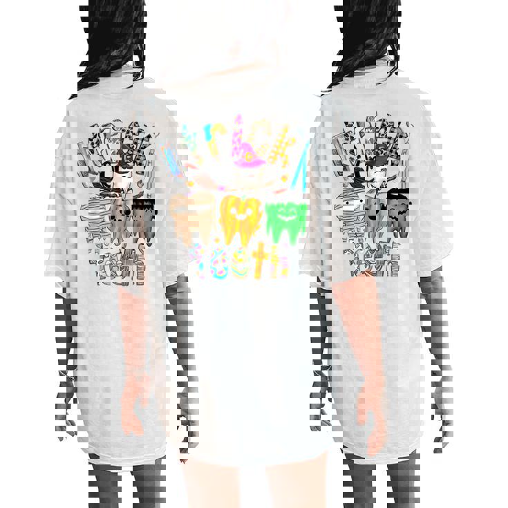 Trick Or Th Dental Squad Halloween Spooky Th Leopard  Women Oversized Back Print Comfort T-shirt