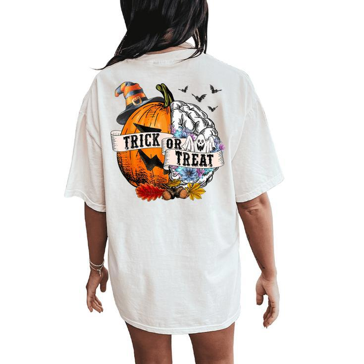 Trick Or Treat Pumpkin Mental Health Halloween Party Halloween Women's Oversized Comfort T-Shirt Back Print
