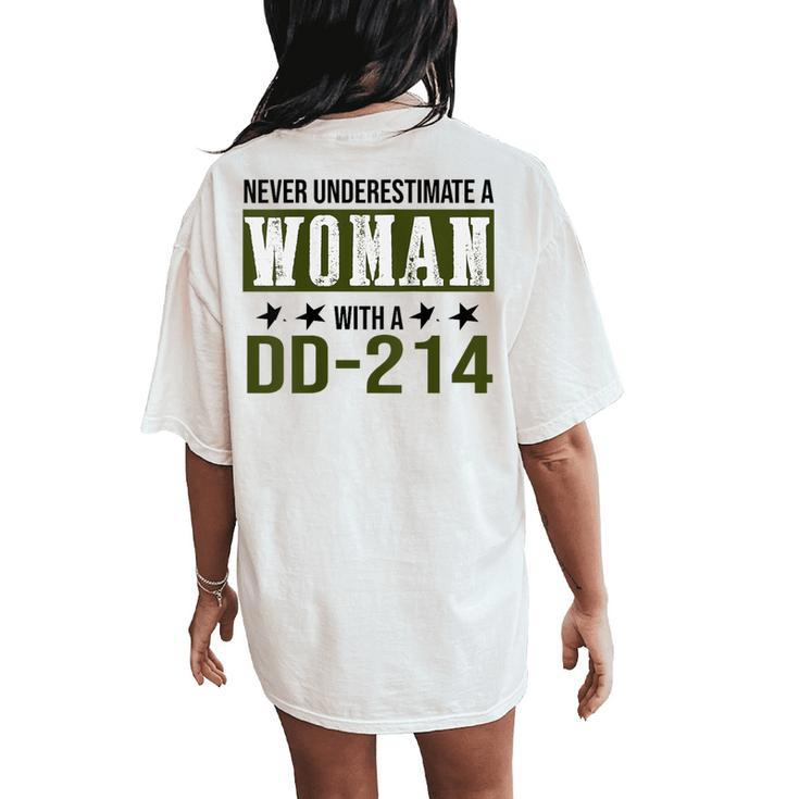 Never Underestimate A Woman With Dd-214 Military Veteren Women's Oversized Comfort T-Shirt Back Print