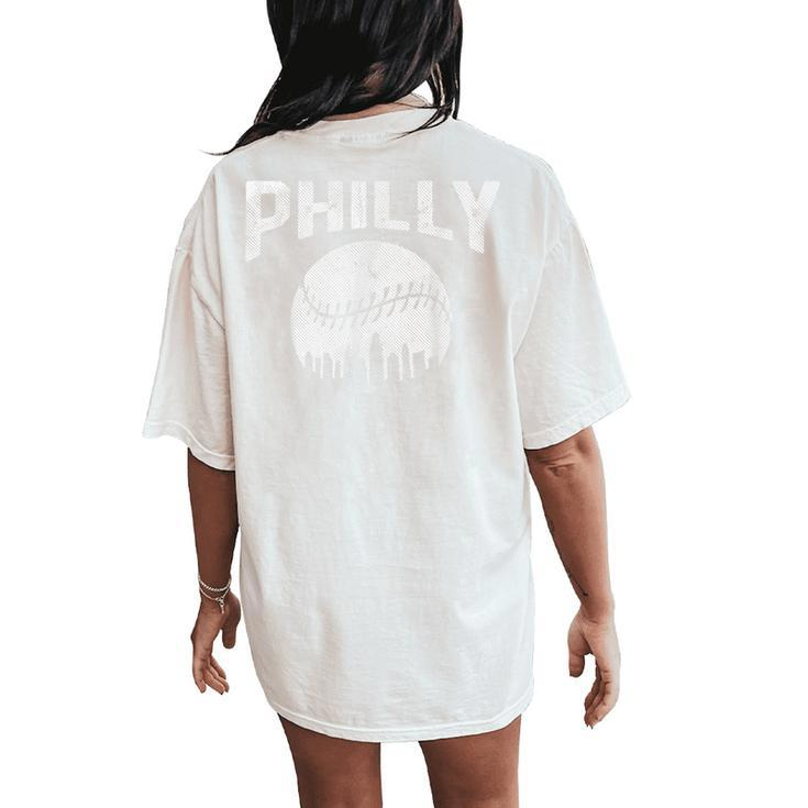 Vintage Distressed Philly Baseball Lovers Cityscape Skyline  Women Oversized Back Print Comfort T-shirt