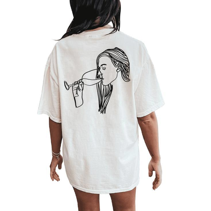 Woman Wine Outline Vintage Champagne Drinker Women's Oversized Comfort T-Shirt Back Print