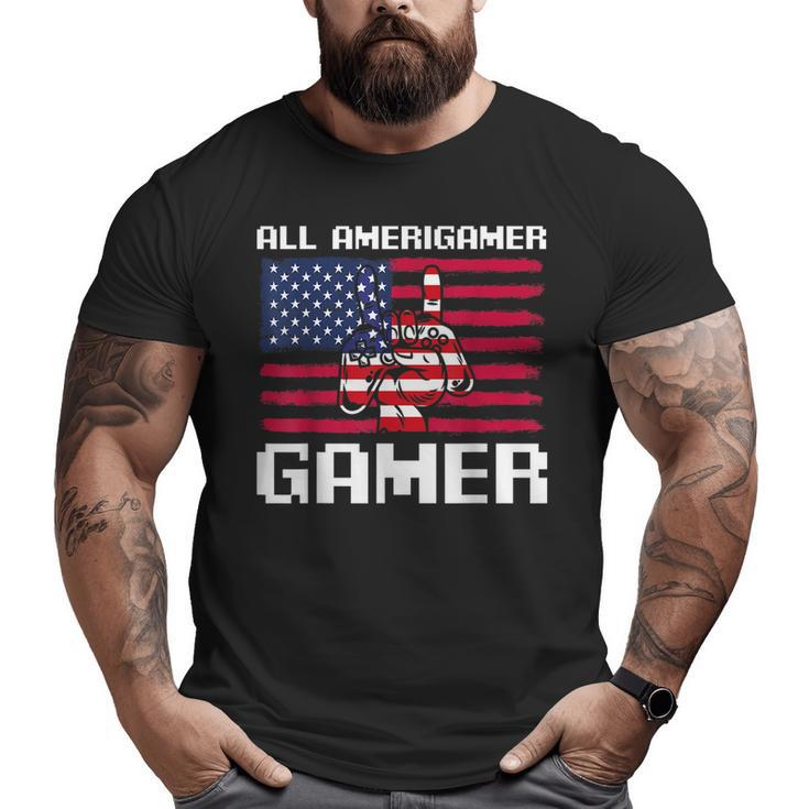 4Th Of July Boys Kids Men All American Gamer Flag Merica  Big and Tall Men Graphic T-shirt