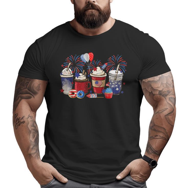 4Th Of July Coffee Lover Patriotic Ice Cream Red And Blue  Patriotic Funny Gifts Big and Tall Men Graphic T-shirt