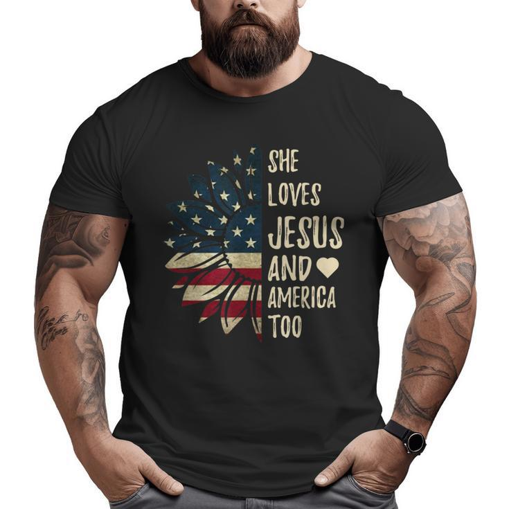 4Th Of July | Us Flag | She Loves Jesus And America Too  Big and Tall Men Graphic T-shirt