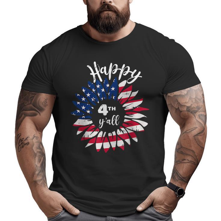 Happy 4Th Of July Vintage Sunflower American Flag Patriotic  Patriotic Funny Gifts Big and Tall Men Graphic T-shirt