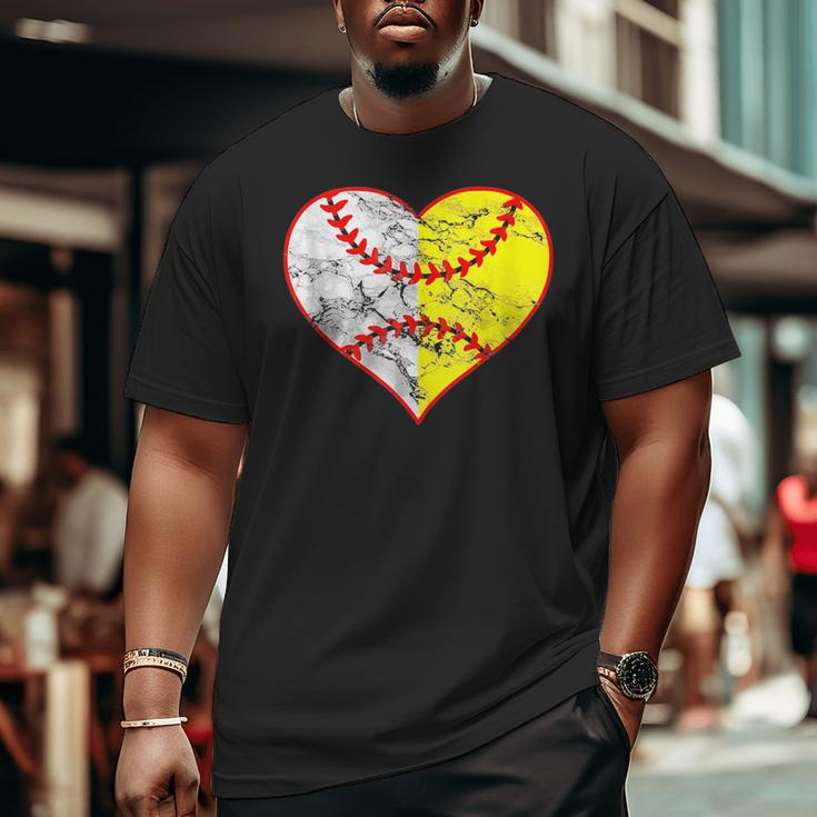 Softball Baseball Heart Mom Dad Women Mothers Day 2023 Gifts For Mom Funny Gifts Big and Tall Men Graphic T-shirt