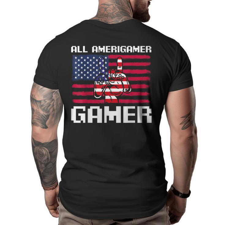 4Th Of July Boys Kids Men All American Gamer Flag Merica  Big and Tall Men Back Print T-shirt