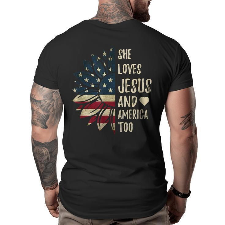 4Th Of July | Us Flag | She Loves Jesus And America Too  Big and Tall Men Back Print T-shirt