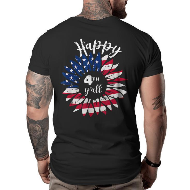 Happy 4Th Of July Vintage Sunflower American Flag Patriotic  Patriotic Funny Gifts Big and Tall Men Back Print T-shirt