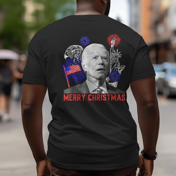 Funny Joe Biden Merry Christmas In July Usa Flag 4Th Of July Usa Funny Gifts Big and Tall Men Back Print T-shirt