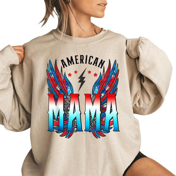 American Mama Retro Wings 4Th Of July  For Women  Gifts For Mama Funny Gifts Women Oversized Sweatshirt