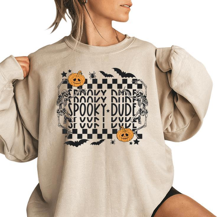 Cute Retro Spooky Dude Pumpkin Season Fall Girls Boho Women Oversized Sweatshirt