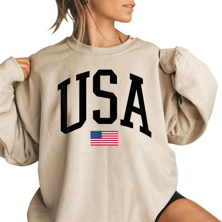 Fourth Of July Vintage Usa Patriotic American Flag Usa Women Oversized Sweatshirt