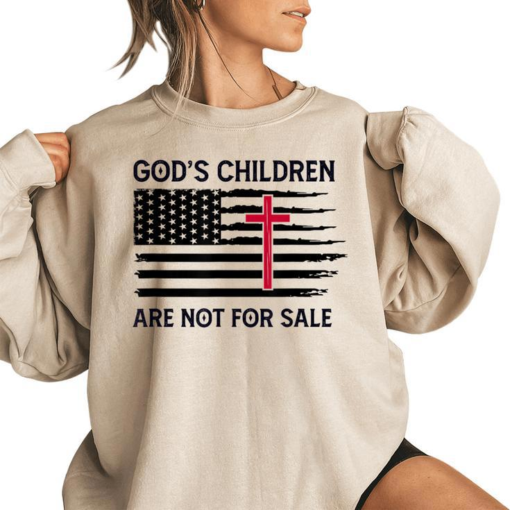 Gods Children Are Not For Sale American Flag Men Women  Women Oversized Sweatshirt