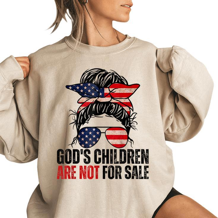 Gods Children Are Not For Sale - Messy Bun Usa Flag Glasses  Usa Funny Gifts Women Oversized Sweatshirt