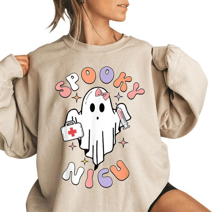 Groovy Ghost Halloween Ghost Boo Floral Spooky Nicu Nurse Women's Oversized Sweatshirt