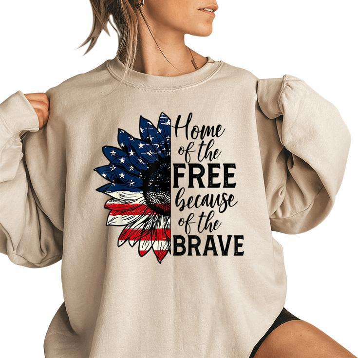 Home Of The Free Because Of The Brave Flower Women Oversized Sweatshirt