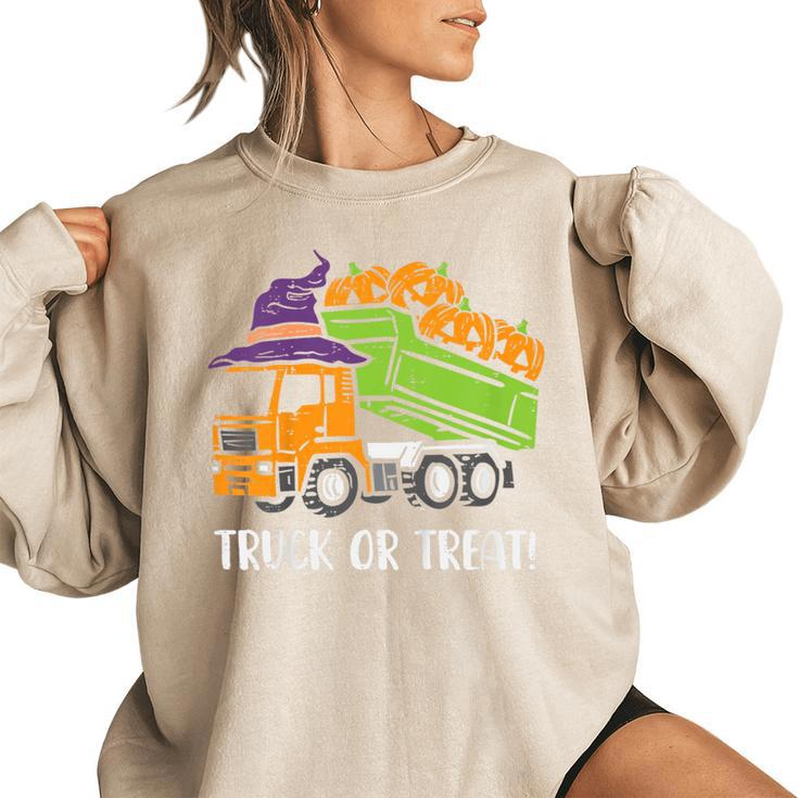 Kids Dump Truck Or Treat Funny Halloween Trick Toddler Boys Kids  Women Oversized Sweatshirt