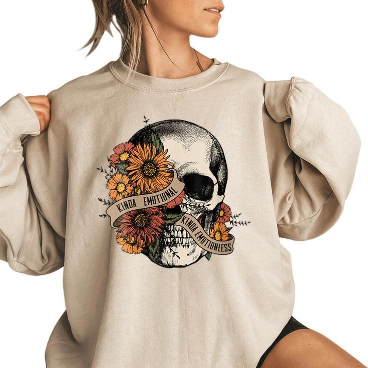 Kinda Emotional Emotionless Flower Skull Vintage Skeleton  Women Oversized Sweatshirt