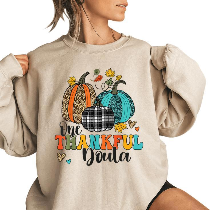 One Thankful Doula Midwife Birth Nurse Pumpkins Thanksgiving Women's Oversized Sweatshirt