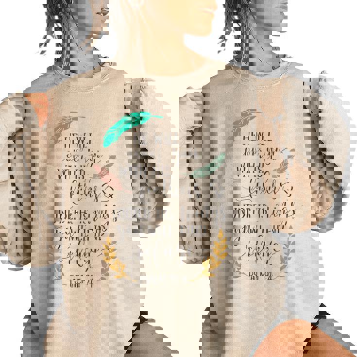 Psalm 914 Under His Wings You Will Find Refuge Women Oversized Sweatshirt