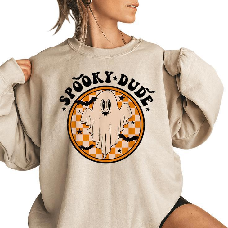 Retro Halloween Spooky Dude Cute Ghost Funny Spooky Season Women Oversized Sweatshirt