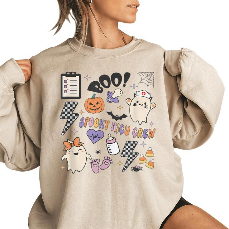 Retro Spooky Nicu Nurse Halloween Cute Pumpkin Ghost Women Women's Oversized Sweatshirt
