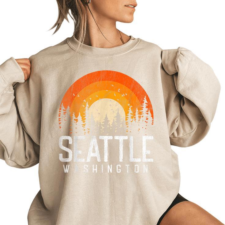 Seattle Washington Wa  Retro Vintage 70S 80S 90S Gift Women Oversized Sweatshirt