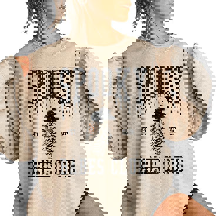 Spooky Babes Club Retro Leopard Skeleton Cowboys Western  Women Oversized Sweatshirt