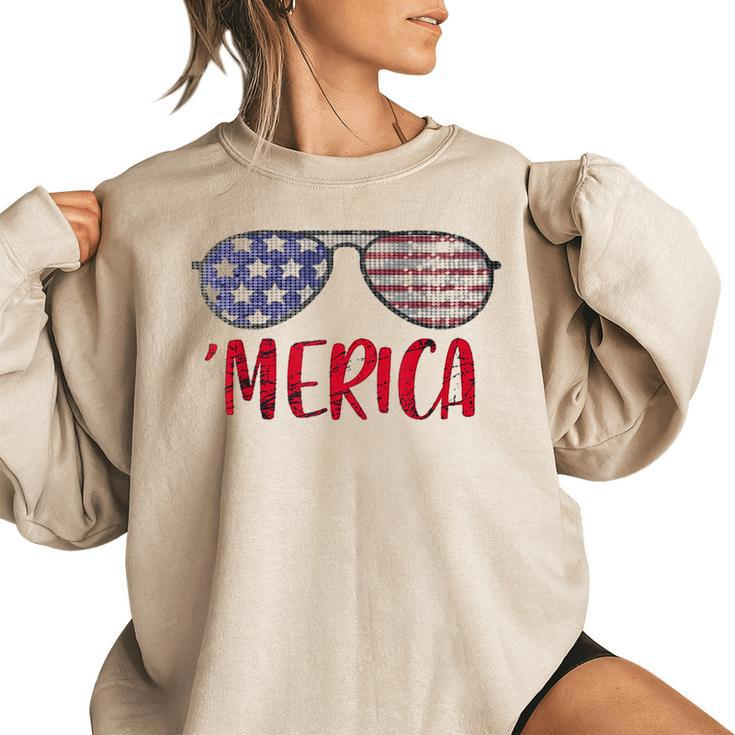 Vintage American Flag Patriotic 4Th Of July Merica Sunglass  Patriotic Funny Gifts Women Oversized Sweatshirt