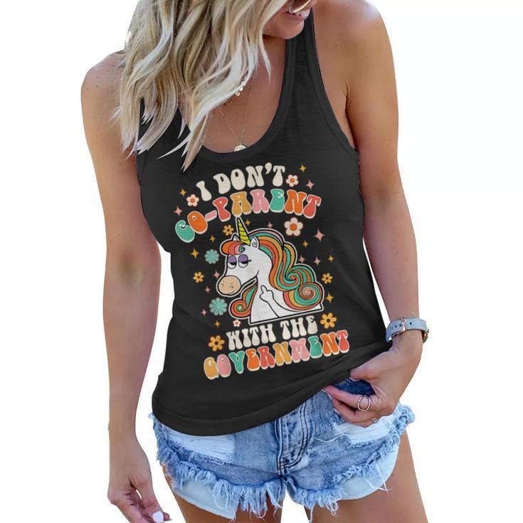 I Don’T Co-Parent With The Government Unicorn Freedom Groovy  Unicorn Funny Gifts Women Flowy Tank